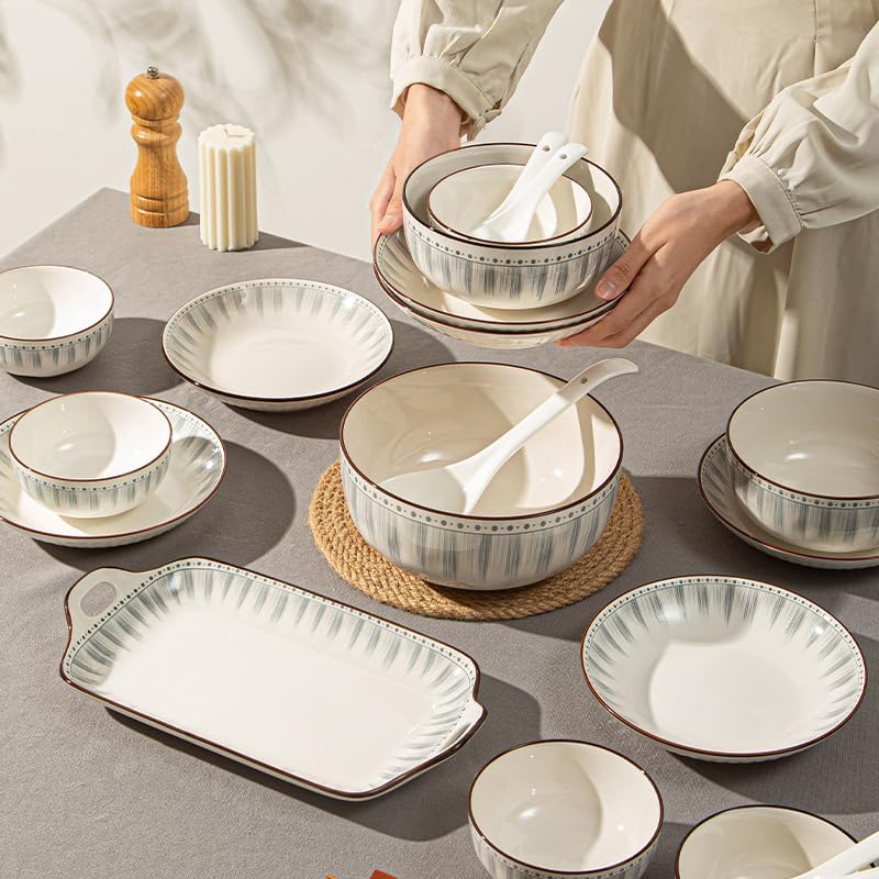 Ceramic Dinnerware Set, Series Kavara Ⅱ, (Blue Stripes) - Image 4