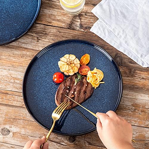 vicrays Ceramic Dinner Plates Set - Porcelain 10 Inch Flat Steak Pasta Pizza Plate Home Party Restaurant Plate Scratch Resistant Microwave Oven and Dishwasher Safe Set of 6 Blue - Image 3