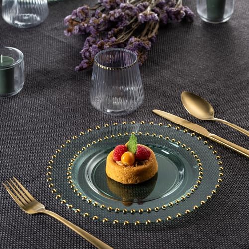 PLASTICPRO 32 Piece Combo Plastic Dinner Plates Disposable Plastic Fancy Heavy Duty Party Dishes 7 inch and 10 inch, Translucent Green and Gold Beaded - Image 6