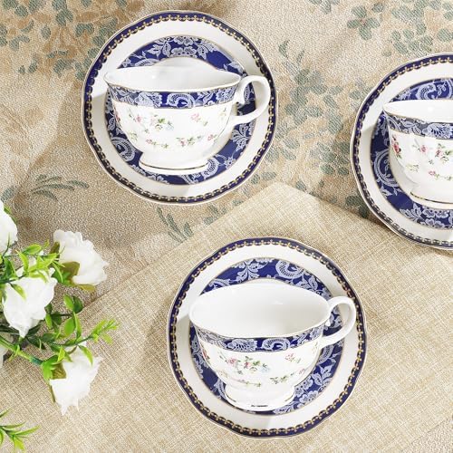 fanquare 21-Piece Blue Lace and Roses Bone China Tea Sets for Adults - Image 5