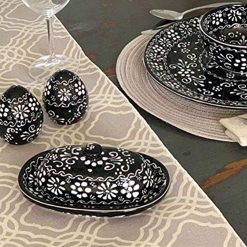 Global Crafts Butter Dish with Lid - Hand-Painted Mexican Pottery, Black - Image 7