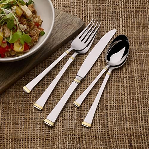 Mikasa Harmony 65-Piece Flatware Set for 12, 18/10 Stainless Steel Silverware with Gold Accent Handles, Service for 12 with Serving Utensils, Dishwasher Safe - Image 5