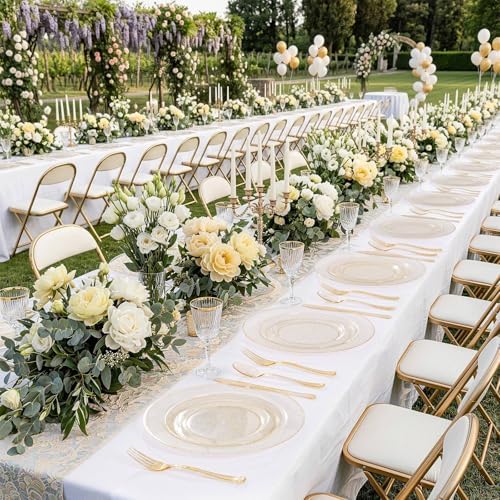 WDF 200PCS Gold Plastic Plates - Gold Glitter Plastic Plates - Heavy Duty Gold Glitter Disposable Plates - Include 100 Dinner Plates 10" and 100 Dessert Plate 7" for Wedding/Birthday/Thanksgiving - Image 3