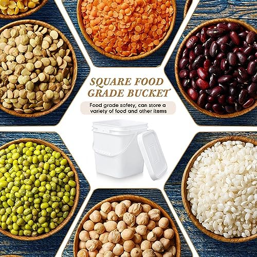Mumufy 5 Pcs 3.5 Gallon Square Food Grade Bucket with Lid, White - Image 4