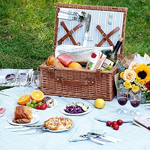 HappyPicnic Wicker Picnic Basket Set for 4 Persons with Cooler & Blanket - Image 4