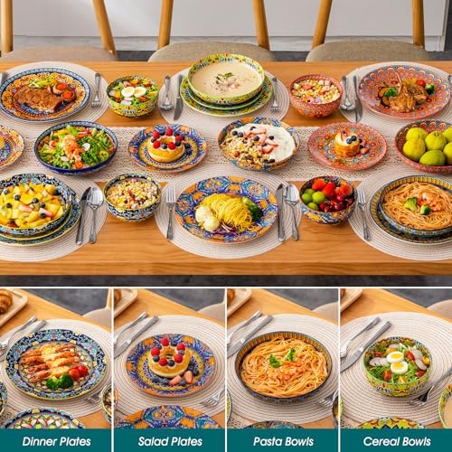 vancasso 24-Piece Dinnerware Sets,Plates & Bowls Sets Service for 6, Bohemian Porcelain Dishes Set for 6, Kitchen Dinner Set,Microwave & Dishwasher Safe, Scratch Resistant,Series KRVI - Image 6