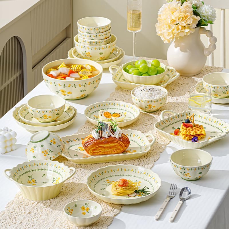 Ceramic Dinnerware Set, Series Kavara Ⅱ, (Yellow Spring Primrose) - Image 5