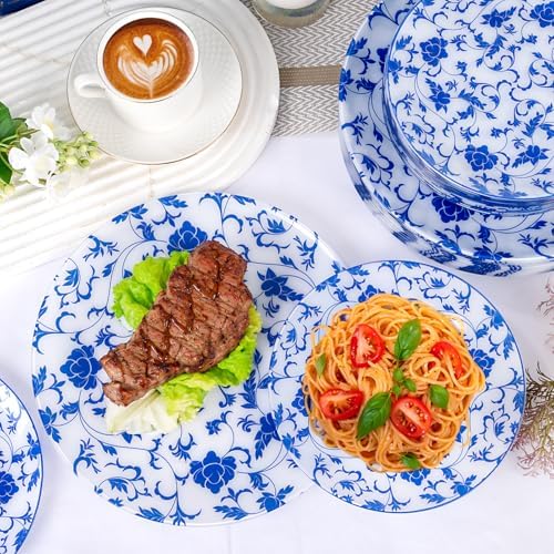 60 PCS Blue Plastic Plates - Blue Floral Plates - Disposable Decorative Plate Sets Include 30 Dinner & 30 Dessert Plate for Wedding Birthday Party Supplies - Image 6