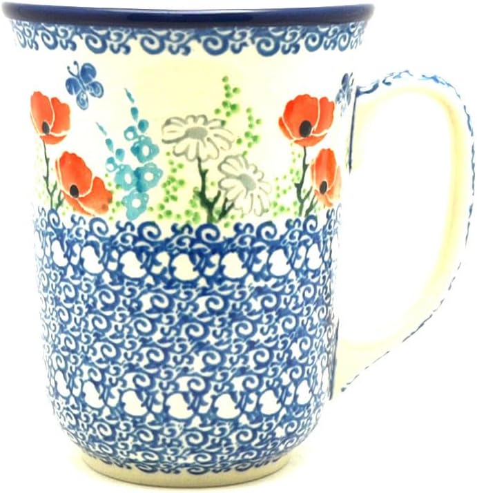 Polish Pottery Mug - 16 oz. Bistro - Red Poppy Garden by Polish+Pottery+Gallery