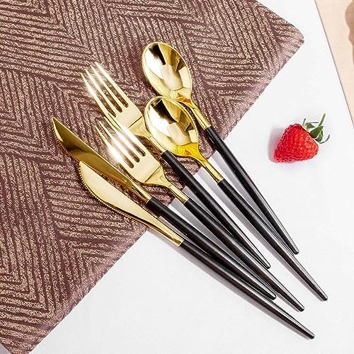 WDF 30Guest Black and Gold Plastic Plates - New Year Plates - Gold Plastic Silverware With Black Handle Baroque Black and Gold Disposable Dinnerware for New Year &Parties (Pack of 2) - Image 5