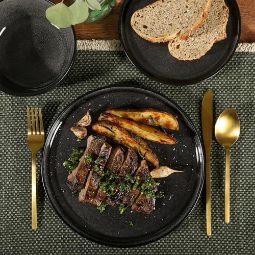 Gibson Elite Tahoe Sunset 12 Piece Stoneware Reactive Glaze (Service for 4) Ceramic Plates and Bowls Dinnerware Set - Black - Image 7