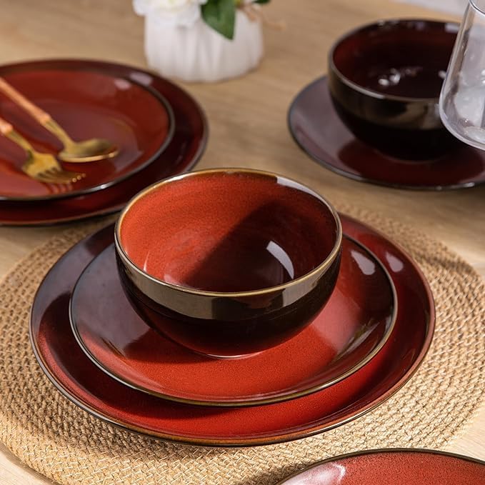 LeRatio Ceramic Dinnerware Sets for 6,18Pcs Porcelain Plates and Bowls Set - Image 2