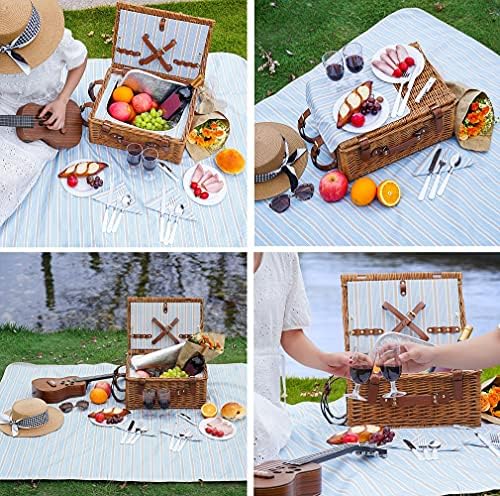 HappyPicnic Wicker Picnic Basket Set for 2 Persons with Cooler & Blanket - Image 2