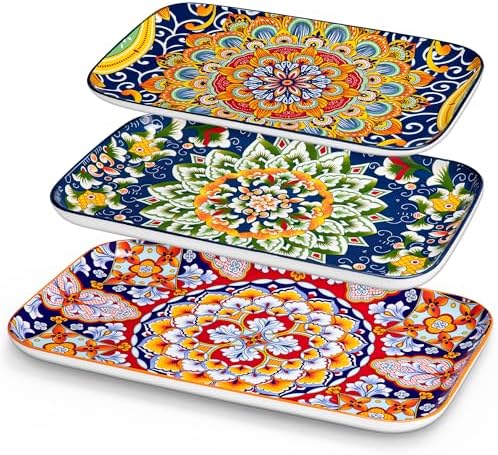 vancasso Serving Platters Set of 3, 16"/14"/12" In Rectangular Trays Boho by vancasso
