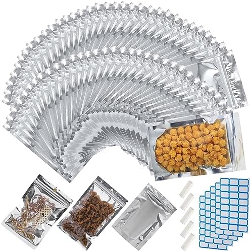 300-Pack Reclosable Large Mylar Bags for Food Storage 6.7" x 9.1" Stand Up Pouch Bags Bulk Resealable Smell Proof Aluminum Silver Foil Bags with Clear Window Kitchen Storage Edible Packaging by Circloophs