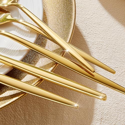 18/10 Silverware Set for 12, 60 Piece Gold Stainless Steel Flatware Cutlery - Image 4