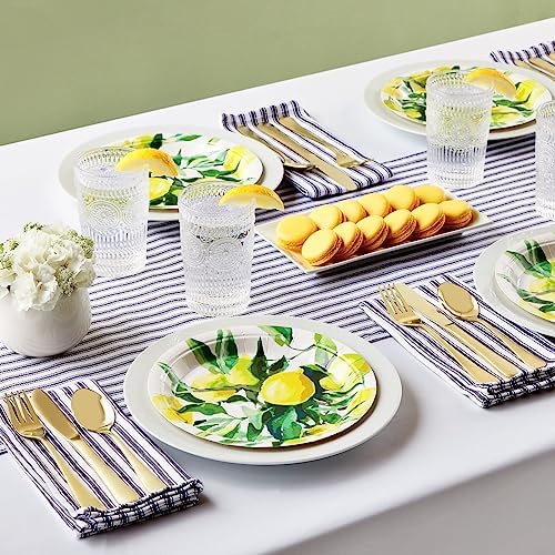 BLUE PANDA Disposable Lemon Farmhouse Paper Plates - 9-Inch, Green Matte, 80 Count, Heavyweight 350 GSM for Citrus Birthdays, Bridal Showers, Lemon Theme Cakes & Desserts - Image 2