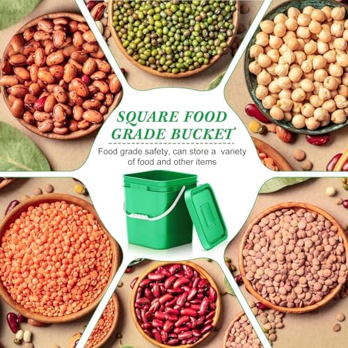 Mumufy 8 Pcs 3.5 Gallon Square Food Grade Bucket with Lid, Green - Image 4