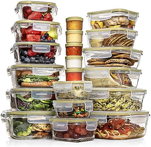 Razab 35 Pc Set Glass Food Storage Containers with Lids - Meal Prep Airtight Bento Boxes BPA-Free 100% Leak Proof (15 lids,15 glass & 5 Plastic Sauce/Dip Containers) by RazabHomeGoods