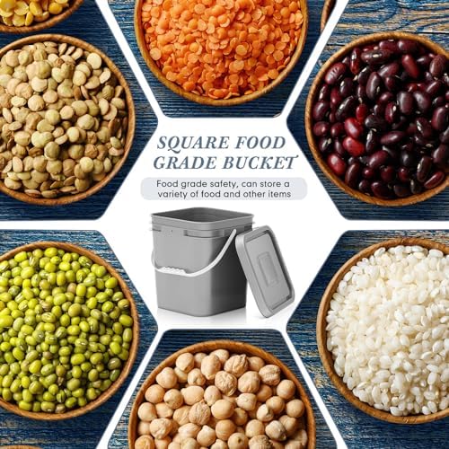 Mumufy 10 Pcs 3.5 Gallon Food Grade Bucket with Lid, Square, Grey - Image 4