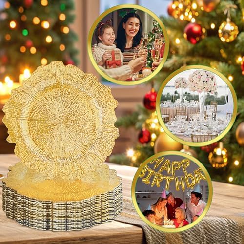100PCS Gold Charger Plates Bulk- 13in Reusable Plastic Chargers - Image 7
