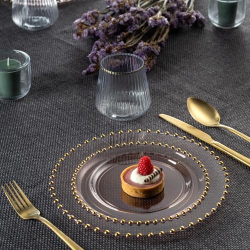 PLASTICPRO 32 Piece Combo Plastic Dinner Plates Disposable Plastic Fancy Heavy Duty Party Dishes 7 inch and 10 inch, Translucent Rose and Gold Beaded - Image 3