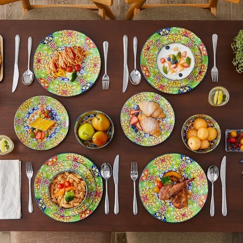 vancasso 12 Pieces Dinnerware Sets, Green Plates and Bowls Set, Porcelain Dishes Set for 4, Microwave and Dishwasher Safe, Scratch Resistant, Bohemian Style Dining Ware Service for 4, Series SIMI - Image 7