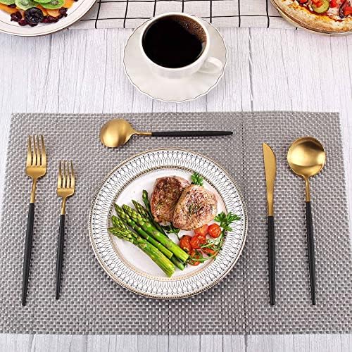 Matte Gold Silverware Set With Black Handle, IBIILII JEFF 20 Pieces Stainless Steel Flatware Set For 4，Kitchen Utensil Set, Tableware Cutlery Set, Knife Spoons And Forks Set, Dishwasher Safe - Image 6