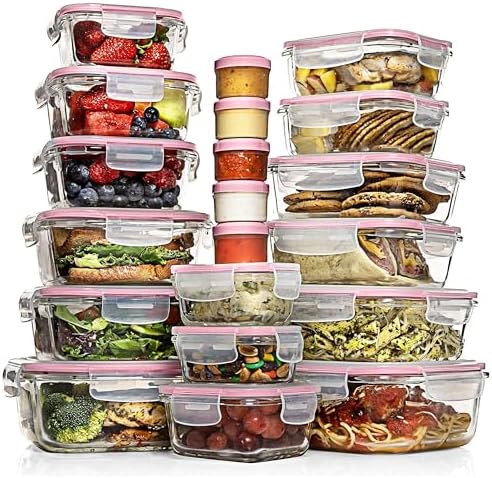 Razab 35 Pc Set Glass Food Storage Containers with Lids - Meal Prep Airtight Bento Boxes BPA-Free 100% Leak Proof (15 lids,15 glass & 5 Plastic Sauce/Dip Containers) by RazabHomeGoods