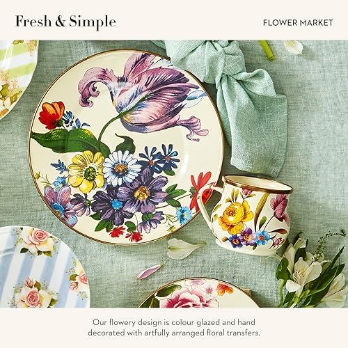 MACKENZIE-CHILDS Enamel Mug, Cute Enamelware Coffee and Tea Mug, Unique Drinkware, 16 Ounces, White Flower Market, Set of 1 (Pack of 2) - Image 3