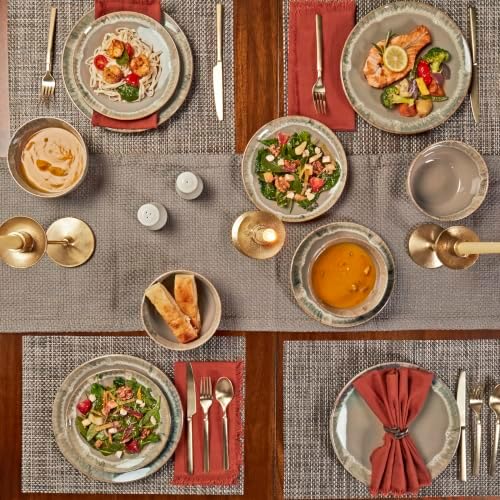 TTU Tabletops Gallery Tuscan Collection Reactive Glaze 4 Piece Stoneware Dinner Plate Set Dining Kitchen Tableware Service for 4, Brown - Image 4