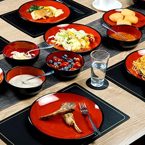TP 18-Piece Melamine Dinnerware Sets, Service for 6, Black&Red - Image 4