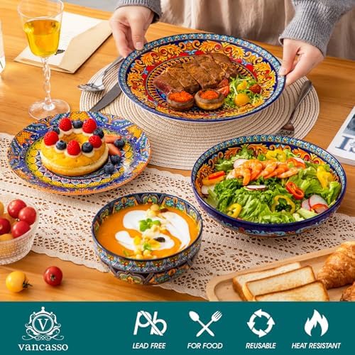vancasso 24-Piece Dinnerware Sets,Plates & Bowls Sets Service for 6, Bohemian Porcelain Dishes Set for 6, Kitchen Dinner Set,Microwave & Dishwasher Safe, Scratch Resistant,Series KRVI - Image 3