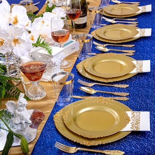 Morejoy 175PCS Solid Gold Plastic Plates with Gold Rim,Dinnerware plate Set - Image 4