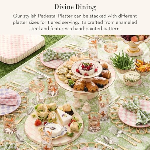MACKENZIE-CHILDS Pedestal Platter, Large, Pink-and-White Rosy Check - Image 2