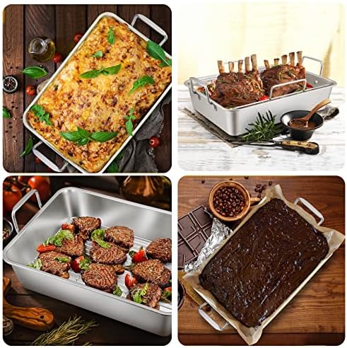 P&P CHEF 16" Roasting Pan with Rack, 7 PCS Stainless Steel Turkey Pan Rack - Image 4
