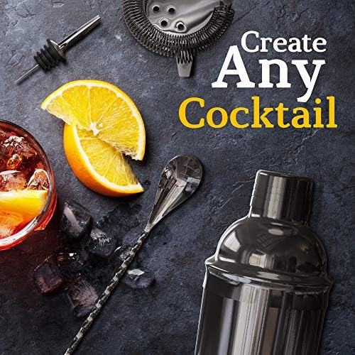 Highball & Chaser 13-Piece Cobbler Cocktail Shaker Set: Black Polished Stainless Steel Bartender Kit for Home Bar Set | Laser Engraved Tools Plus E-Book with 30 Recipes - Image 3