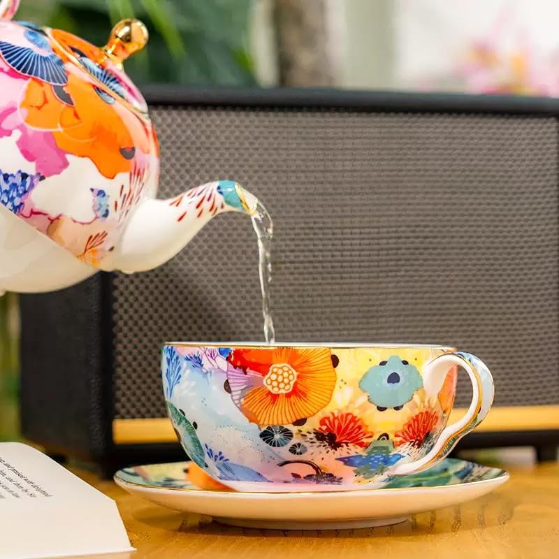 KAMMAK Tea for One Set, Ceramic Teapot, Bone China Tea Set, Cup and Saucer - Image 5