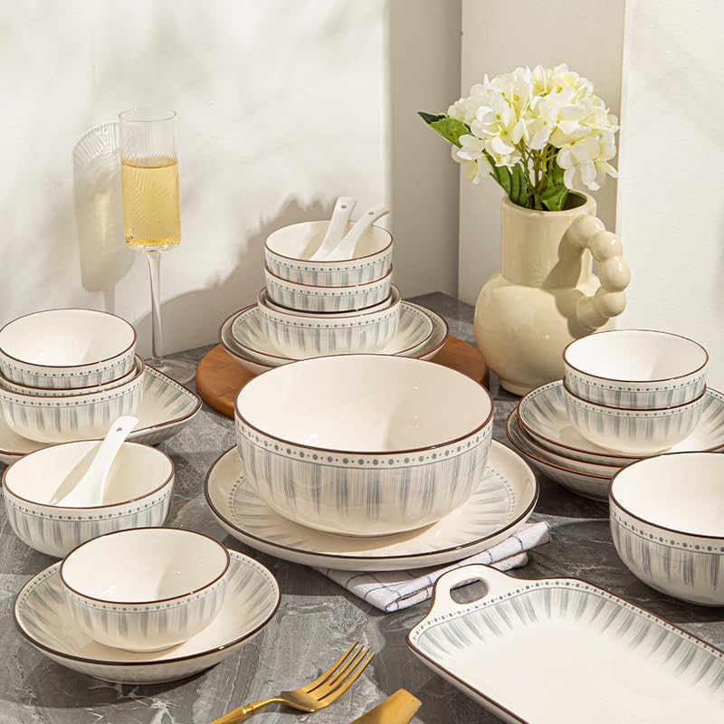 Ceramic Dinnerware Set, Series Kavara Ⅱ, (Blue Stripes) - Image 2