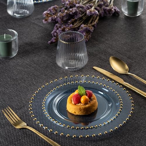 PLASTICPRO 32 Piece Combo Plastic Dinner Plates Disposable Plastic Fancy Heavy Duty Party Dishes 7 inch and 10 inch, Translucent Blue and Gold Beaded - Image 3