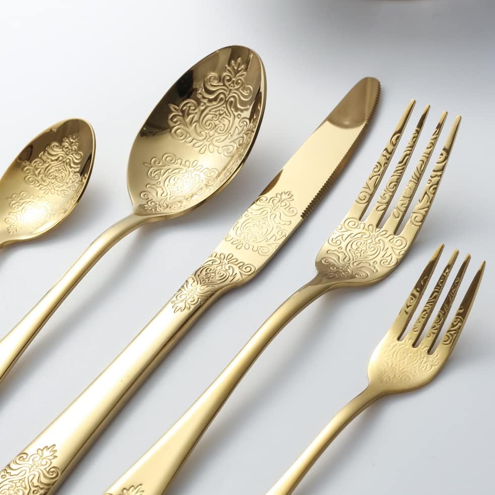 Gold Silverware Set of 20 Stainless Steel Flatware Set Cutlery Set Service for 4 Eating Utensil Tableware Sets Include Knives Forks Spoons for Kitchen Home Restaurant - Image 6