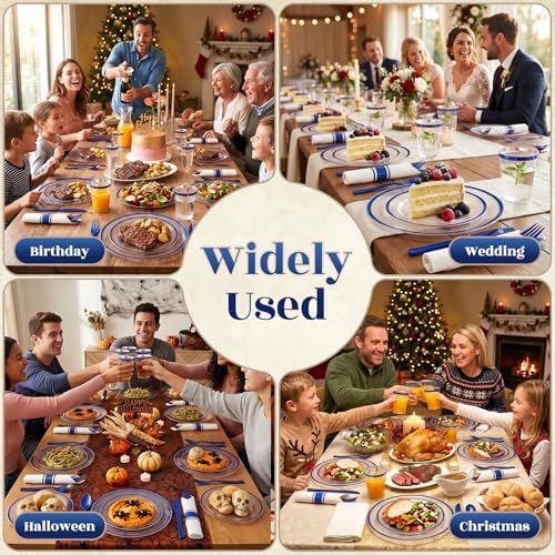 350PCS Clear Blue Plastic Plates Dinnerware Sets for 50 Guests - Image 7