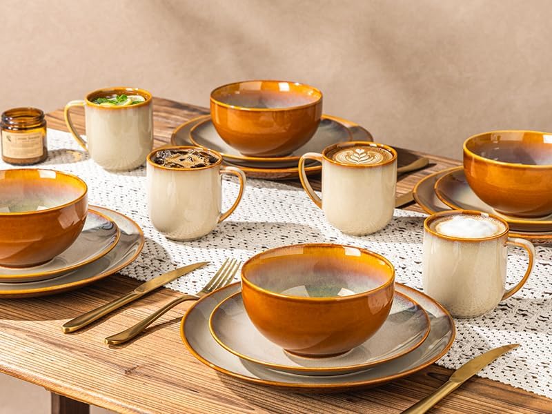 LeRatio Ceramic Dinnerware Sets for 4,16Pcs Porcelain Plates and Bowls Set - Image 7
