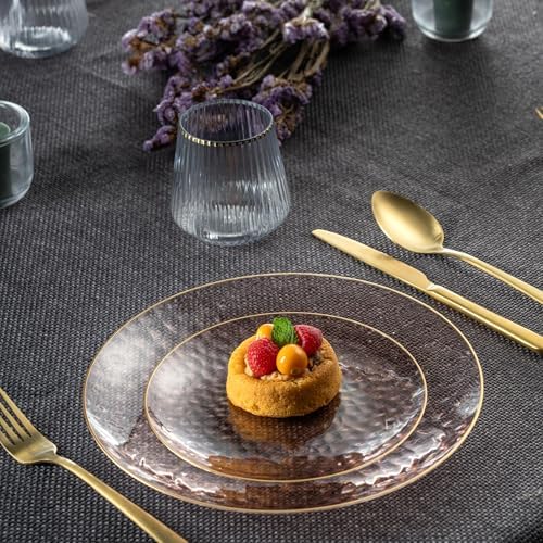 PLASTICPRO 128 Piece Combo Plates Set includes 64-7'' inch Plates & 64-10'' inch Dishes Rose Hammered Plastic PartyPlates Premium heavyweight Elegant, Disposable, Tableware, Dishes, - Image 4