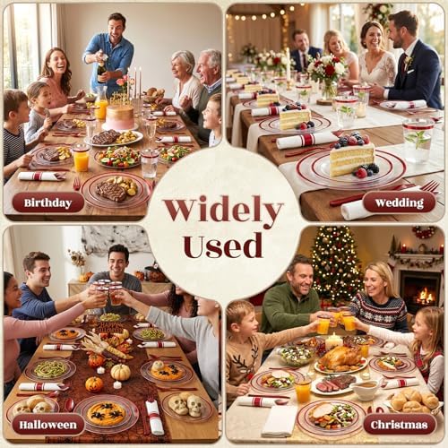 Clear Red Plastic Plates Dinnerware Sets for 175PCS 25 Guests - Image 7