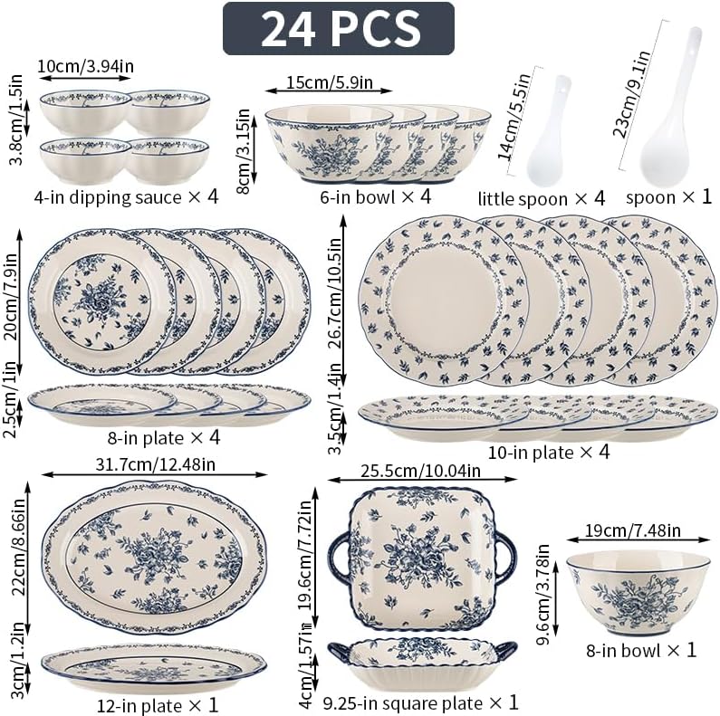 Ceramic Dinnerware Set, Series Kavara Ⅱ, (Vintage Cobalt Blue) - Image 3