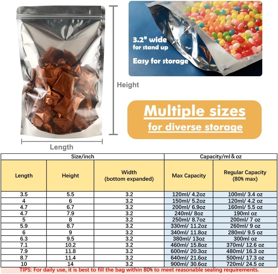 800-Pack Reclosable Small Mylar Bags for Food Storage 4" x 6" Stand Up Pouch Bags Bulk Resealable Smell Proof Aluminum Silver Foil Bags with Clear Window Kitchen Storage Edible Packaging - Image 4