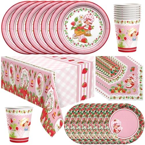 Treasures Gifted Officially Licensed Strawberry Shortcake Decorations - Serves 24 Guests Deluxe Set Strawberry Shortcake Birthday Decorations - Plates, Napkins, & More - Baby Shower Party Supplies by TreasuresGifted