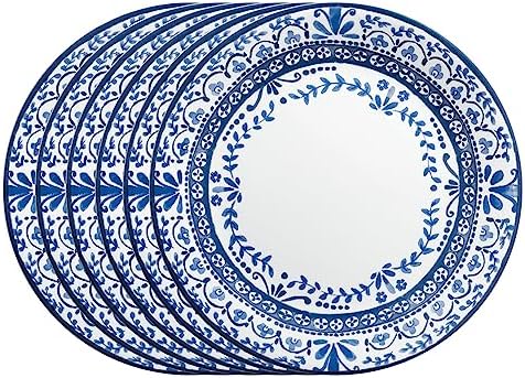 Corelle Vitrelle 6 PIECE Dinner Plates Set Triple Layer Glass and Chip Resistant, Lightweight Round Plates, Portofino by Corelle