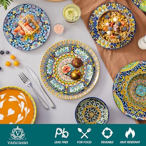 vancasso 24 Pieces Dinnerware Sets for 6, Porcelain Plates and Bowls Set, Boho Dishes Set, Microwave and Dishwasher Safe, Scratch Resistant, Series SIMI - Image 3